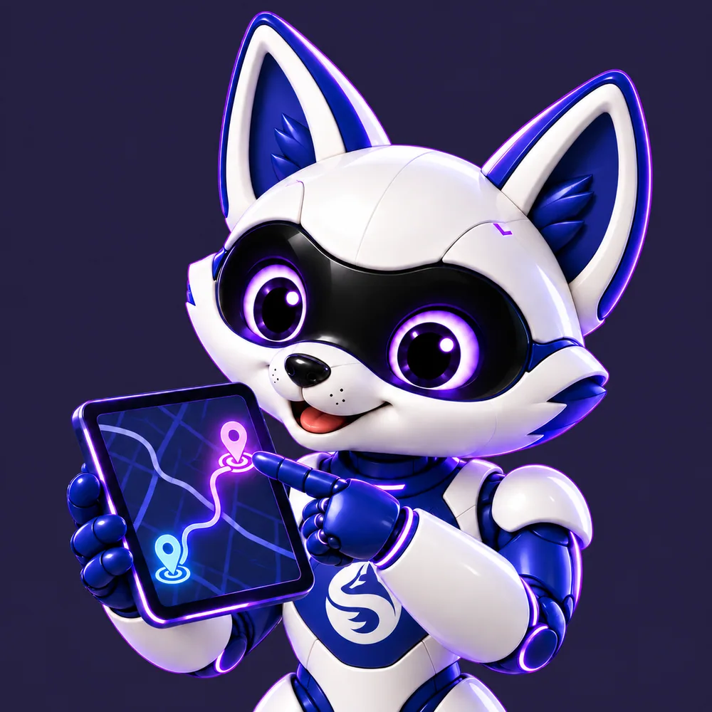 Shippy pointing at a delivery route on a tablet map