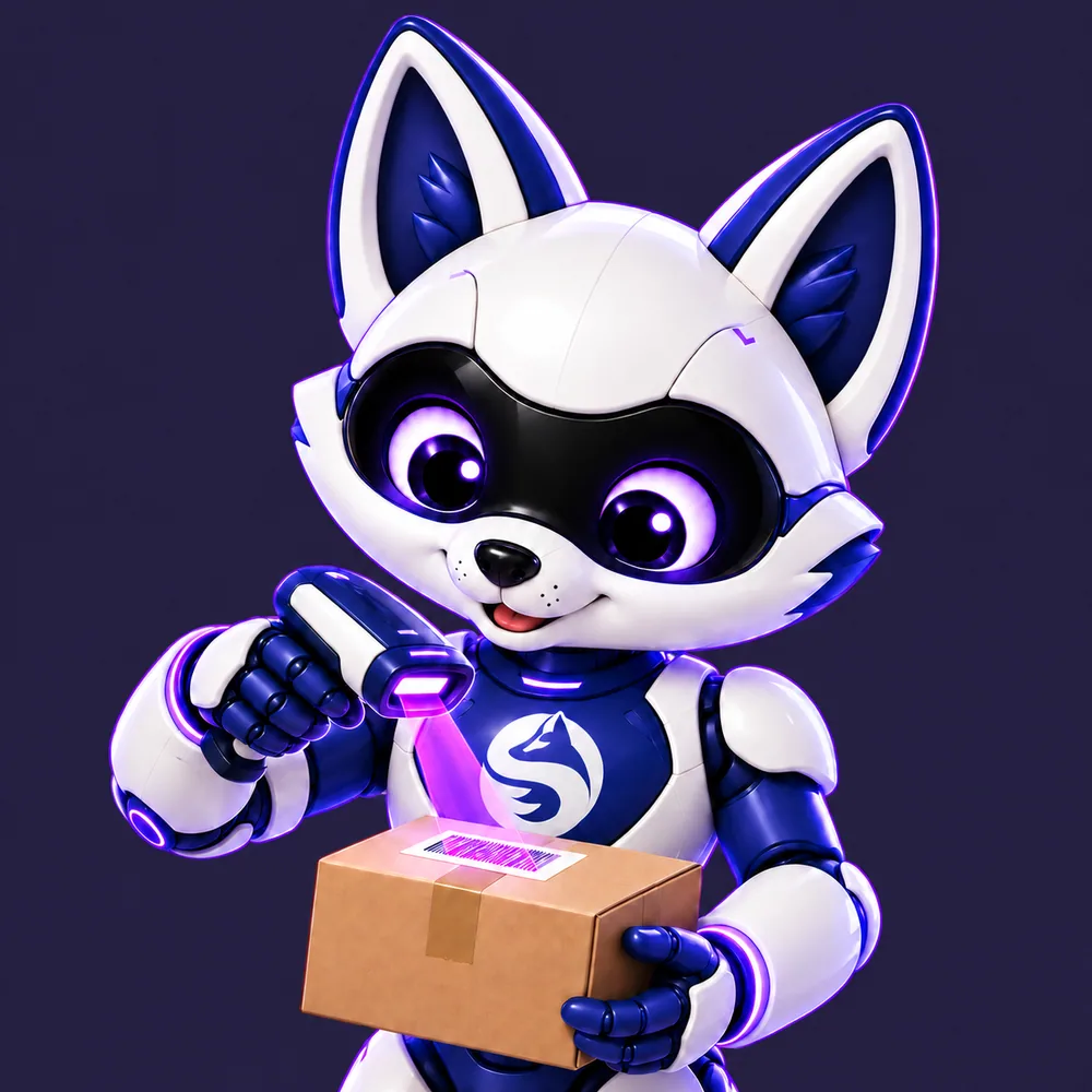 Shippy scanning the barcode on a parcel with a handheld scanner